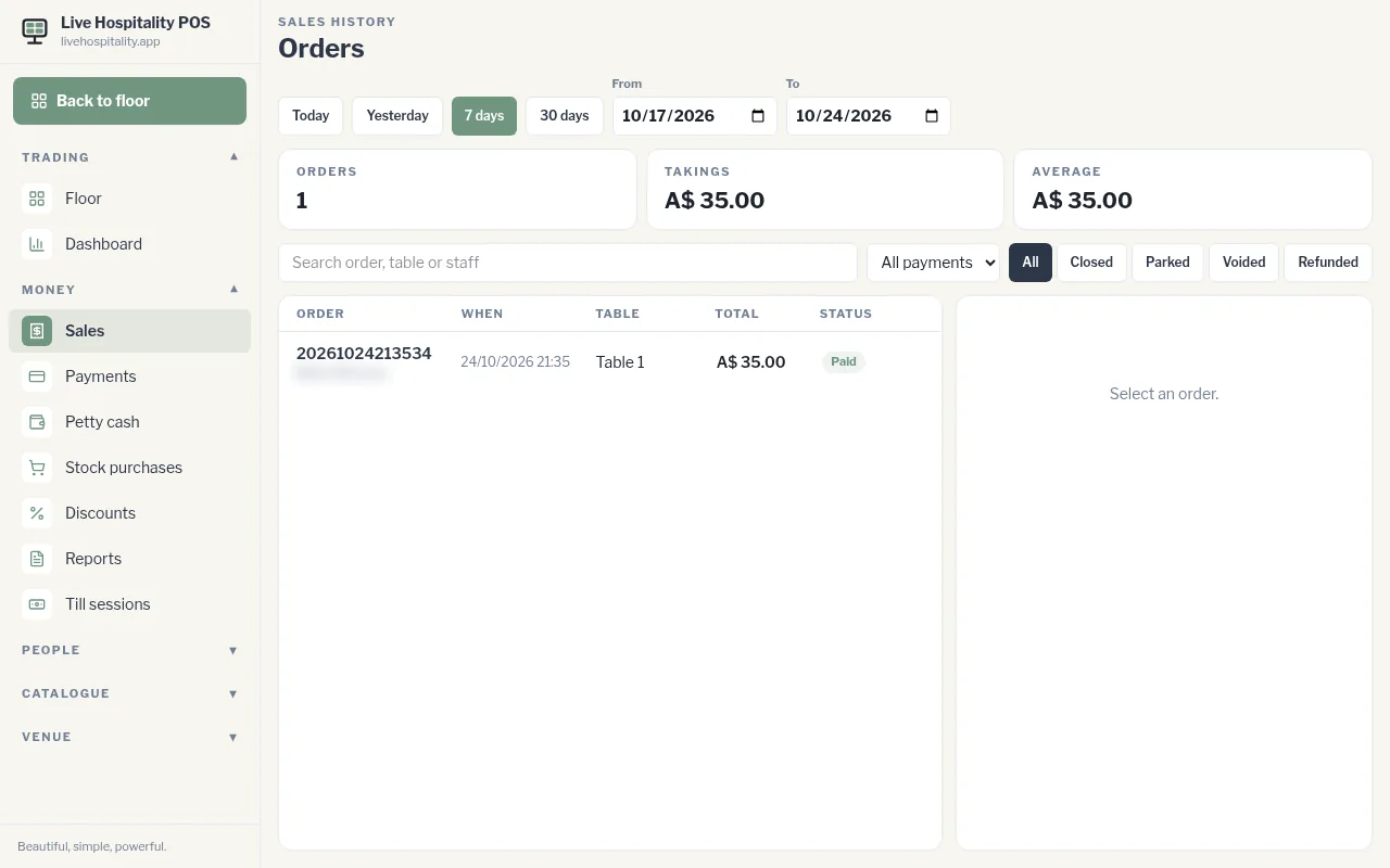 Sales history in Admin